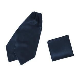 1936 Blue Ascot Cravat Tie Hanky Satin Solid Self Classic Cravat Scarf